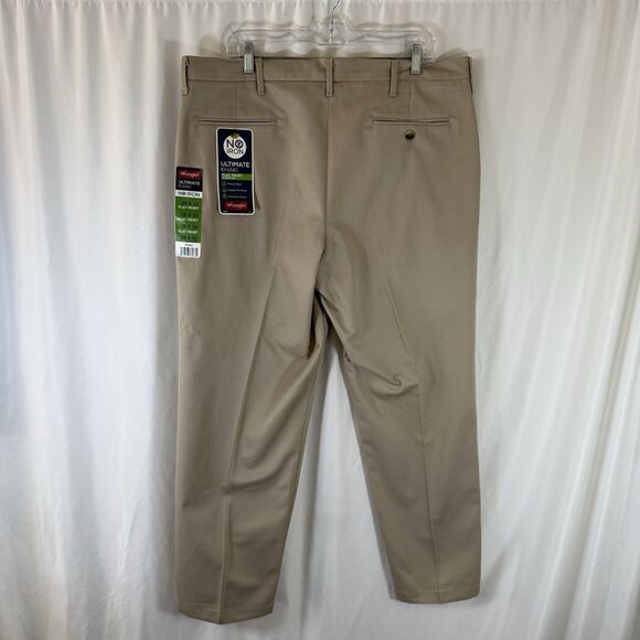 Wrangler Ultimate Khaki Pants Men's 38x30 Tan Flat Front Classic Fit No Iron - Picture 7 of 10
